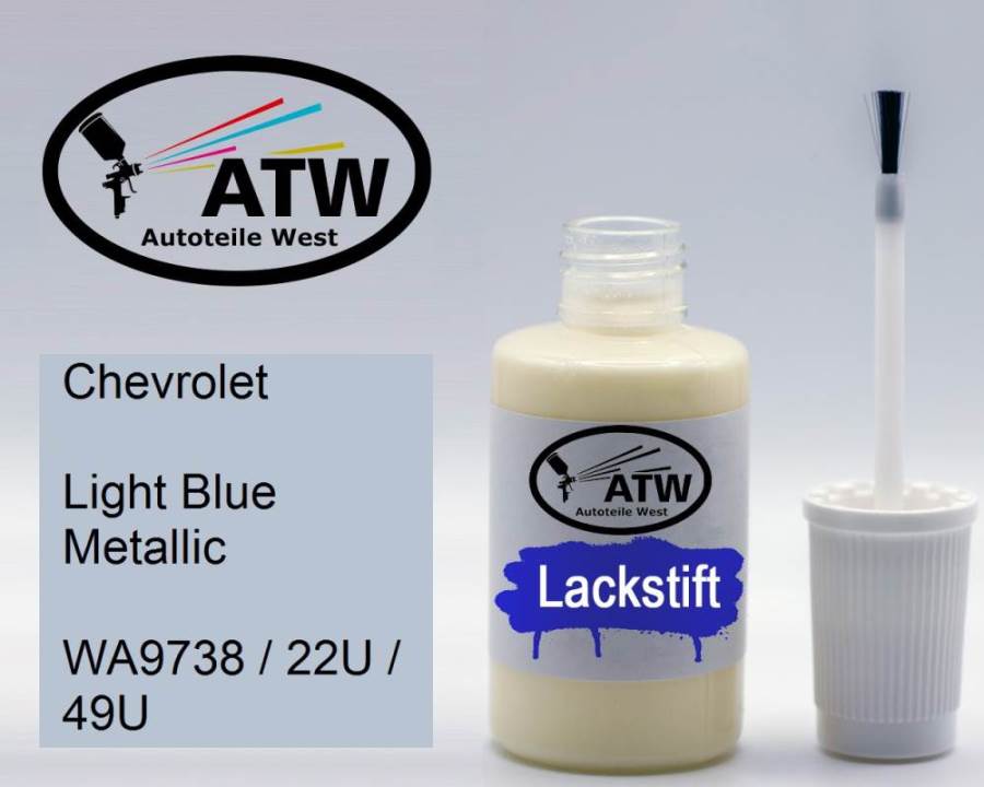 Chevrolet, Light Blue Metallic, WA9738 / 22U / 49U: 20ml Lackstift, von ATW Autoteile West.